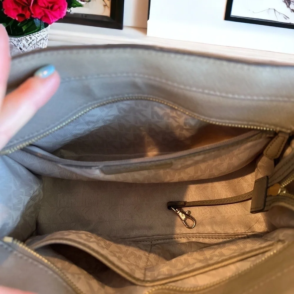 Michael Kors Dillon Satchel Tote Crossbody Bag Saffiano Leather Gray
